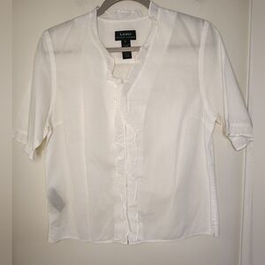 Vintage Lauren Ralph Lauren White Ruffle Preppy Sheer Linen Blouse Top Small
